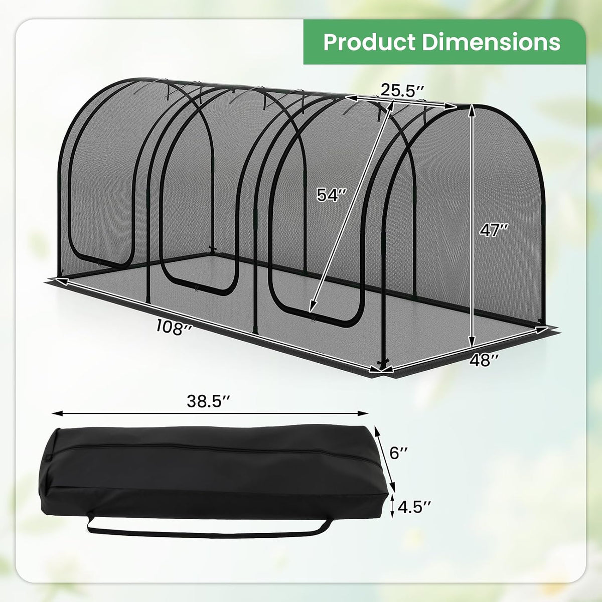 happygrill 108” x 48” x 47” portable crop, front angle view