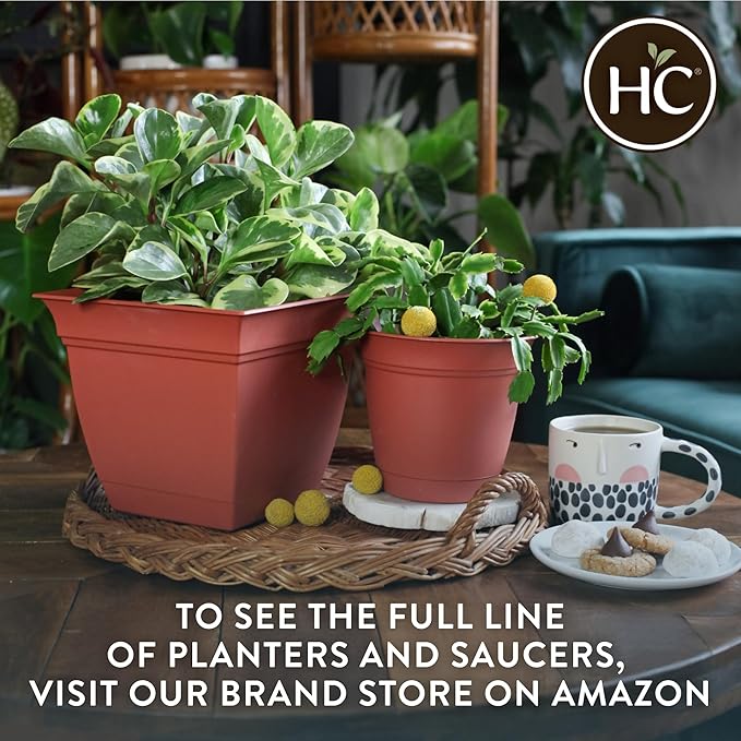 The HC Companies Eclipse Square Plastic Planter w/Attached Saucer - Outdoor & Indoor Plant Pot with Drainage Holes - Lightweight, UV-Resistant Plastic Pots for Plants (10" Teal, Pack of 1)