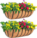 2 Pack 16" Railing Planter Window Box with Coco Fiber Liner Horse Trough Planter The Railing Planter Boxes for Deck Porch Fence Outdoor