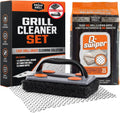 Proud Grill Q-Swiper Easy-Clean Grill Cleaner Set, Grate Cleaning Solution | Set -1 Bristle-Free Brush with Scraper & 25 Moist Cleaning Wipes, Grease & Grime Remover for Outdoor Grilling, Safe on Grills