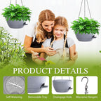 10 Inch Hanging Baskets 2 PC with Chains, Self-Watering Hanging Planters for Indoor Outdoor Plants, Plastic Hanging Flower Pots,Speckled Grey