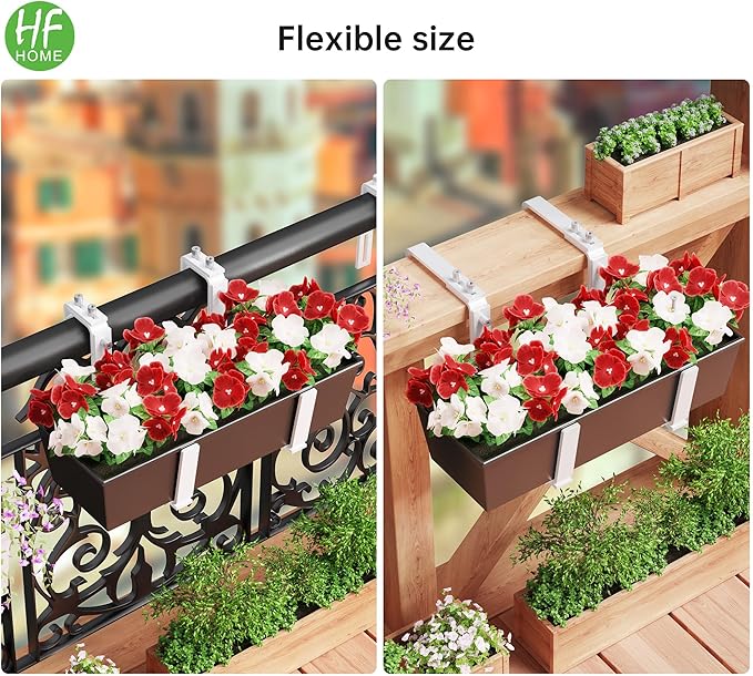 HFHOME Set of 6 Adjustable Window Planter Box Brackets, White Brackets for Window Boxes Planters, Planter Shelving with Adjustable Size The Width of The Bottom of The Planter Box (Patent Registered)