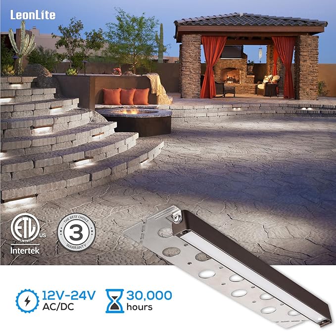 LEONLITE 12 Inch LED Hardscape Lighting, Update Retaining Wall Lights, LED Landscape Lighting, 12-24V AC/DC Paver Light Low Voltage, 3W/5W/7W Dimmable Outdoor Step Light, 5000K Daylight, ETL, 4 Pack