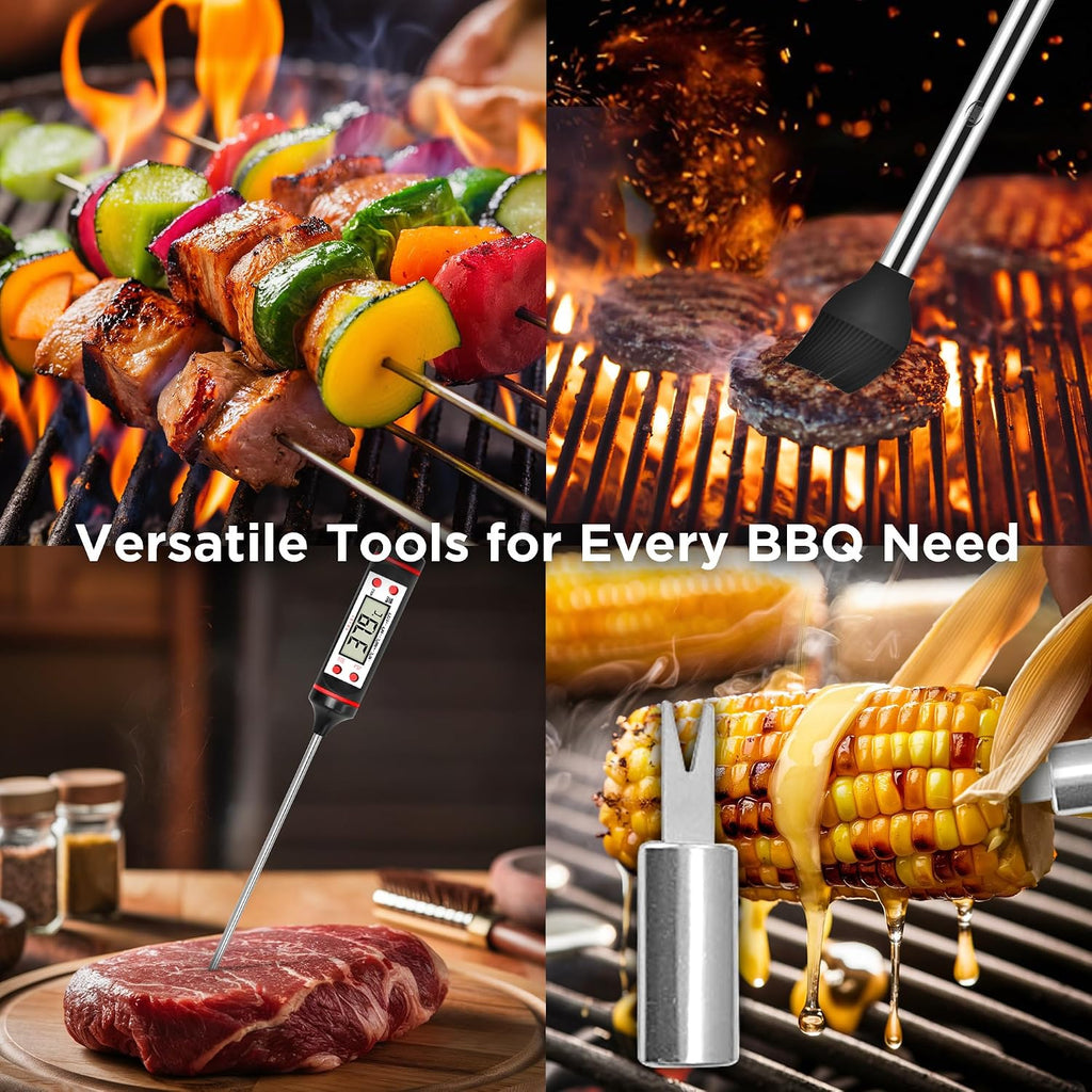 Kaluns Grilling Accessories, Dad Gifts for Christmas, Heavy Duty Stainless Steel Grill Set BBQ Grill Accessories for Outdoor Grill with Meat Thermometer, Case and Apron