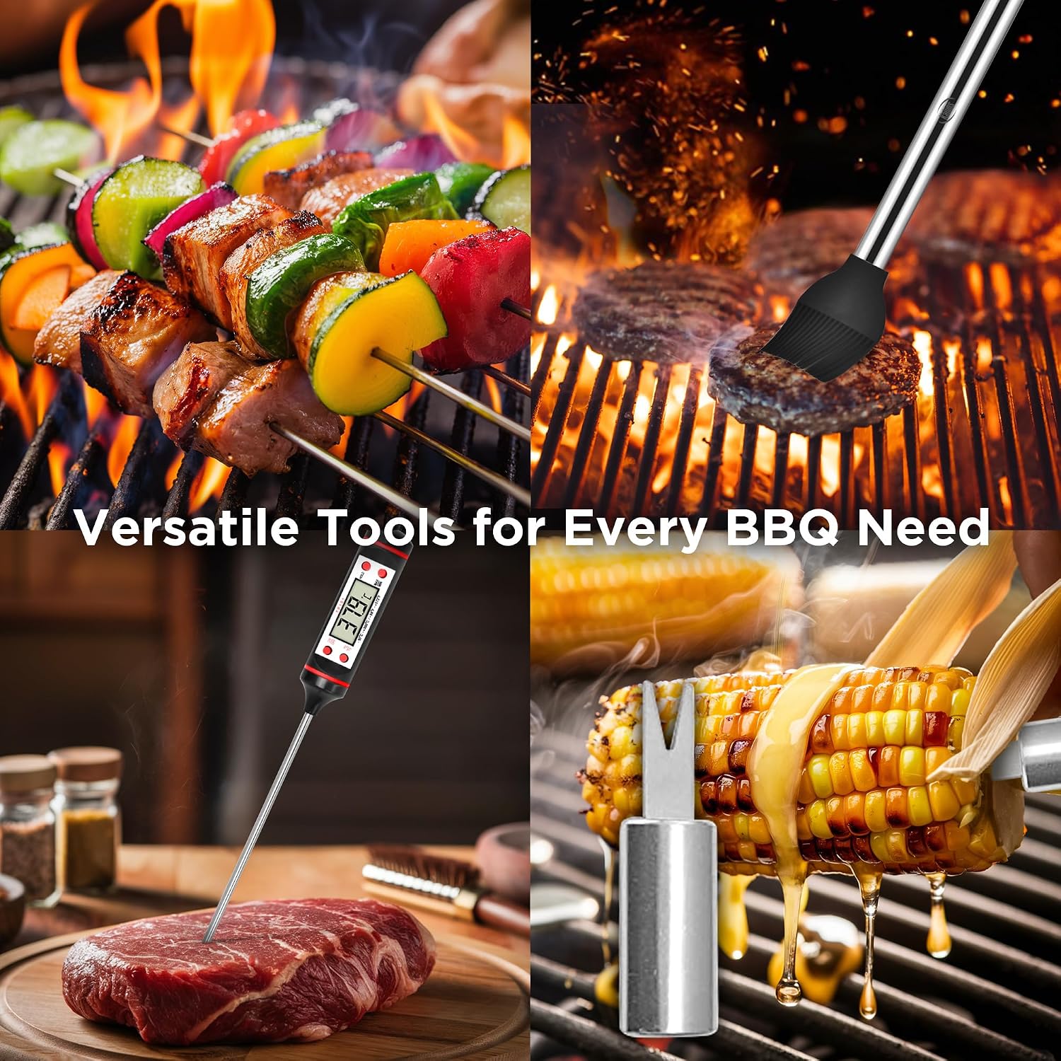 Kaluns Grilling Accessories, Dad Gifts for Christmas, Heavy Duty Stainless Steel Grill Set BBQ Grill Accessories for Outdoor Grill with Meat Thermometer, Case and Apron