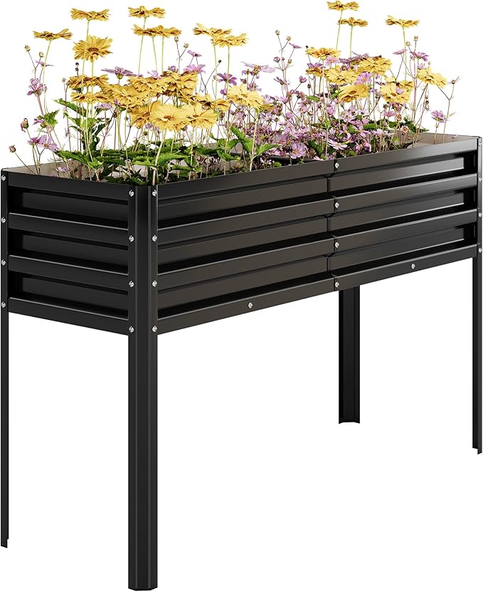 Galvanized Raised Garden Bed with Legs, 50×17×32 in Large Elevated Planter Box for Outdoor Plants, Sturdy Metal Raised Garden Beds for Vegetables, Flowers & Herbs, Backyard, Patio, Black