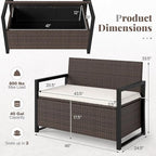 Tangkula 40 Gallon Outdoor Bench with Storage, Patio Wicker Storage Bench with Cushion, Cover, Metal Frame, Deck Box Seat for Backyard, Poolside, Balcony, Garden