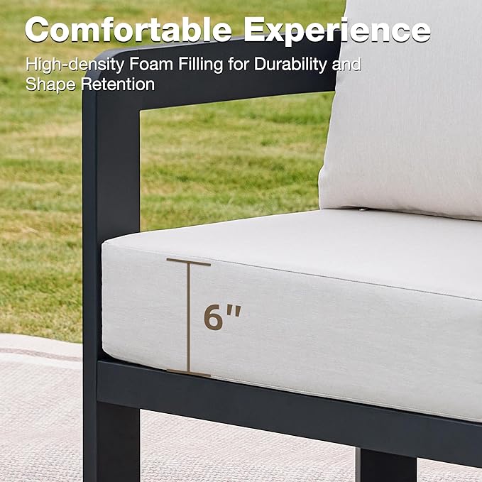 Outdoor Furniture Set, Metal Patio Conversation Set with 6" Thick Cushions, Outdoor Couch Sofa and Patio Chairs Set for Backyard Porch Balcony, White