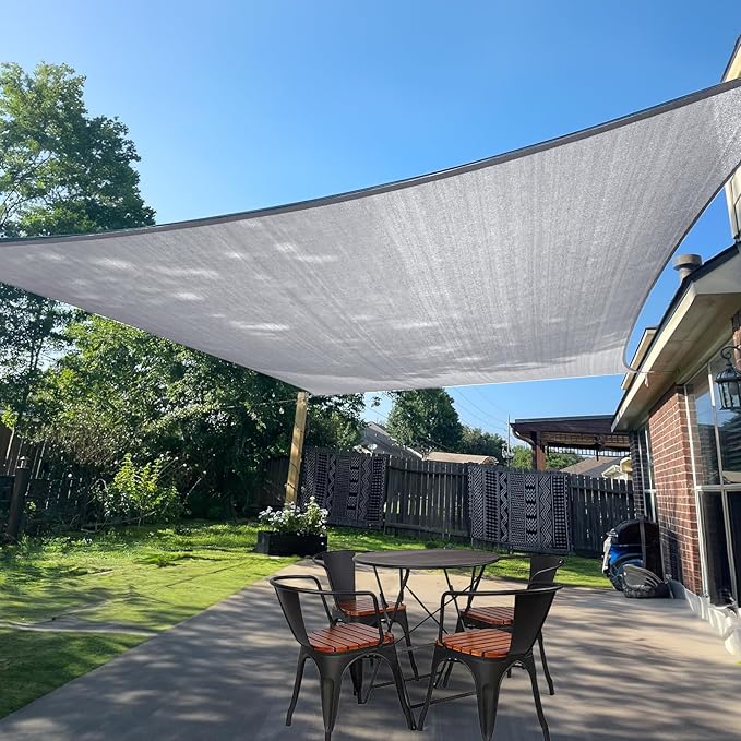 SUNLAX Sun Shade Sail 12' x 16' Silver Grey Rectangle Canopy Sail Shade Cover UV Block Permeable Sunshade Outdoor for Patio Backyard (We Make Custom Size)