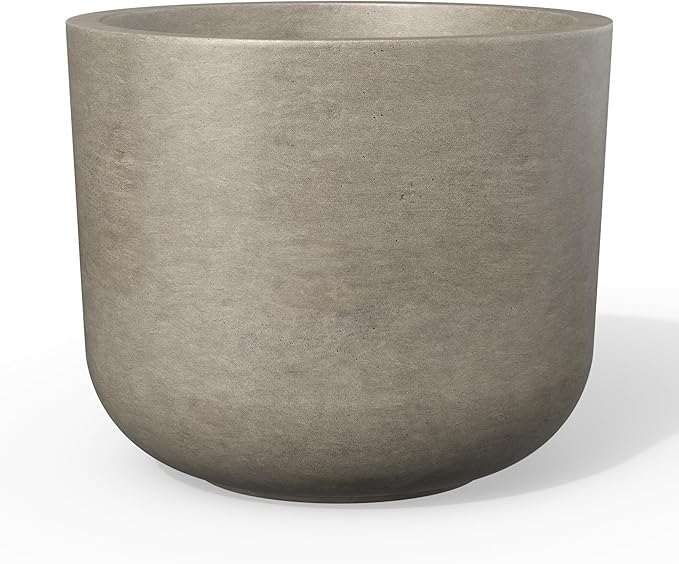 Kante Round Concrete Planter, 9 Inch Dia Classic Style Large Plant Pot with Drainage Hole for Indoor & Outdoor Plants, Ideal for Home, Patio, Garden, Weathered Concrete
