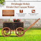 Wood Wagon Planter for Outdoor Balcony Decor - Garden Rustic Wooden Flower Cart with Wheels for Outside - Garden Decor - Amish Decorative Indoor - Wheelbarrow Planter for Patio