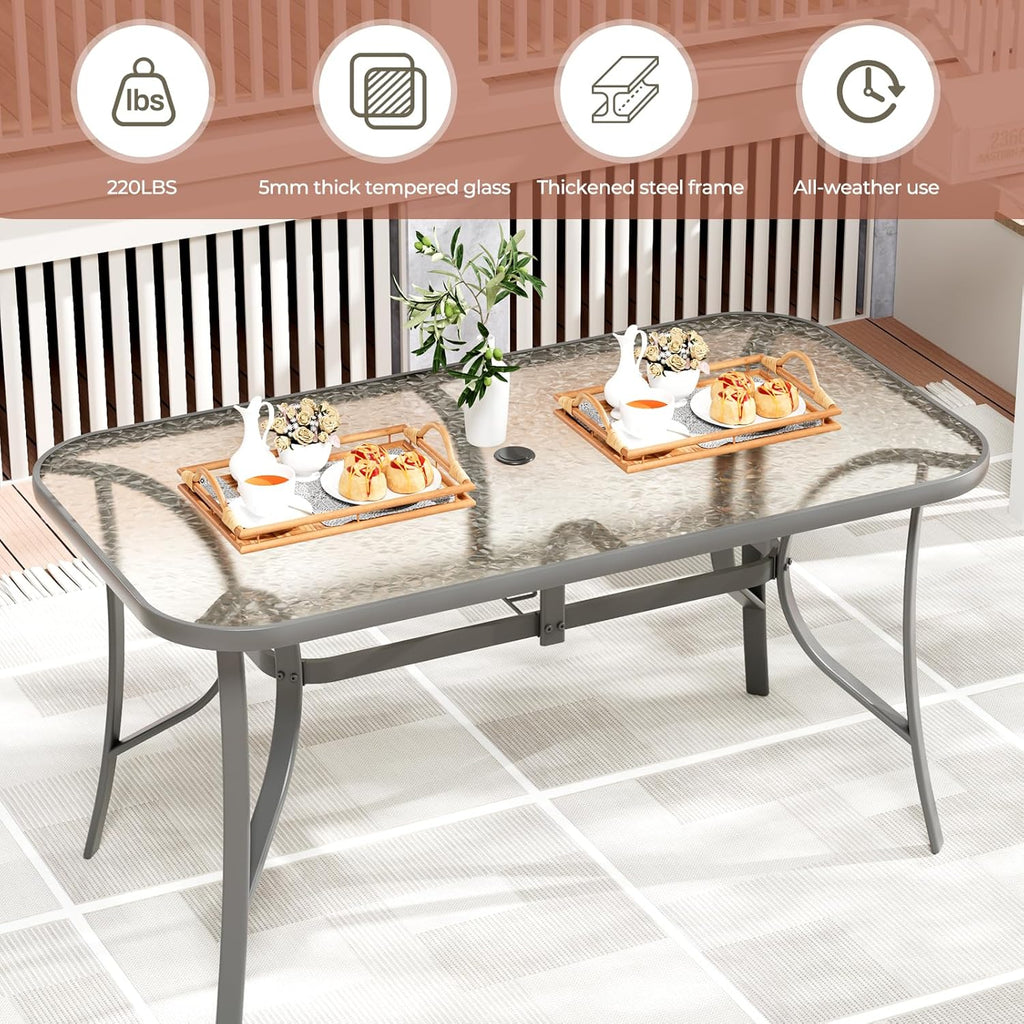 tlsunny patio 30"x 55" rectangular glass table with showing dimensions