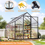 jocisland 6x12x6.3 ft polycarbonate walk-in greenhouse with dual, side view