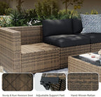 Aoxun Patio Furniture Sets, 14-Piece Outdoor Patio Furniture with 44'' Propane Gas Firepit Table, Wicker Outdoor Conversation Set Sectional Sofa for Backyard, Poolside, Garden