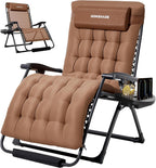 33 Inch XXL Oversized Zero Gravity Chair, Support 500 LBS, Brown | Heavy Duty Zero Gravity Lounge Chair Outdoor, Indoor Recliner Chairs w/Removable Cushion, Footrest, Headrest & Cup Holder
