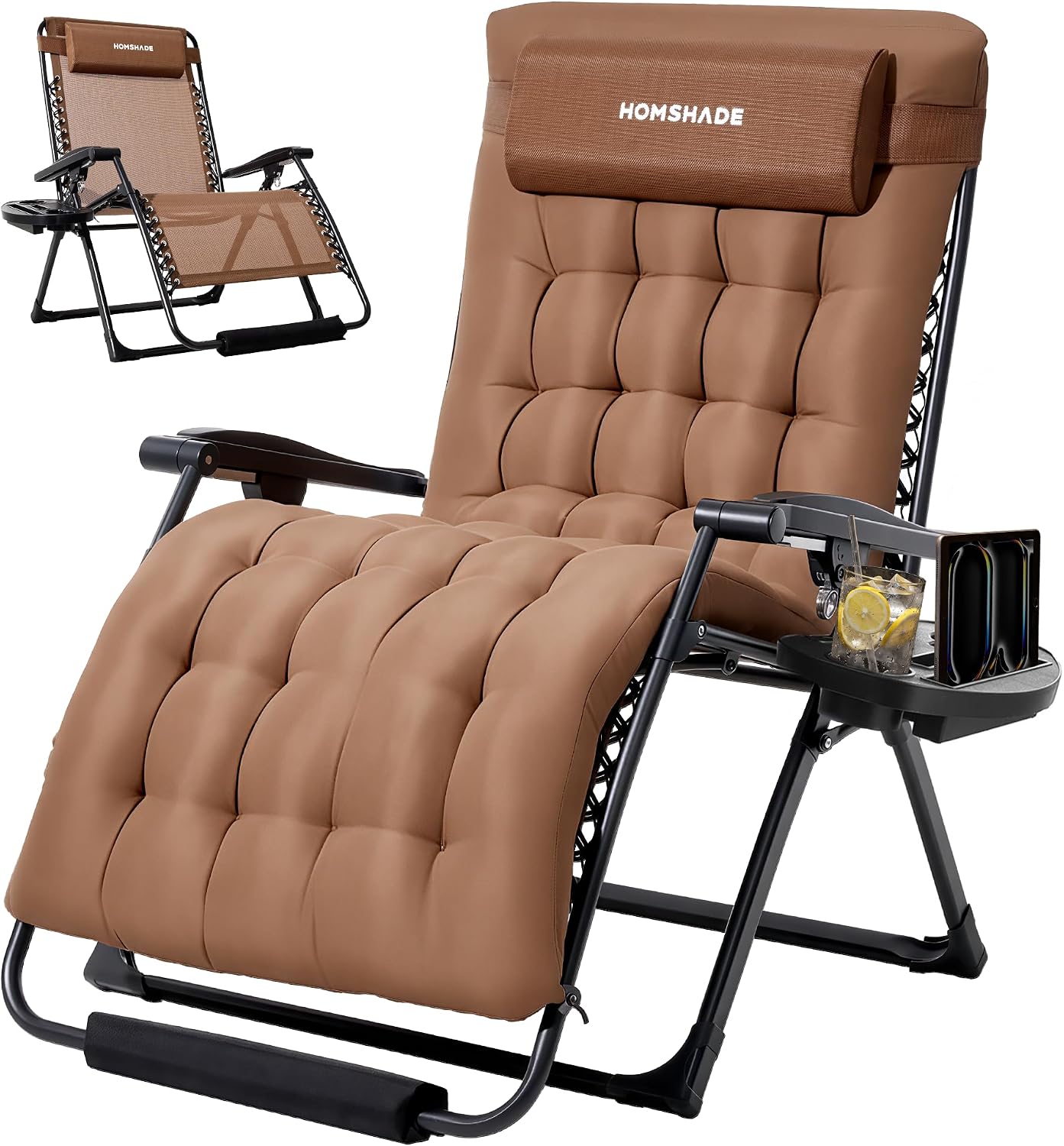 33 Inch XXL Oversized Zero Gravity Chair, Support 500 LBS, Brown | Heavy Duty Zero Gravity Lounge Chair Outdoor, Indoor Recliner Chairs w/Removable Cushion, Footrest, Headrest & Cup Holder