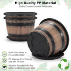 Quarut Large Plastic 3 Pack16 inch Plant Pots,Whiskey Barrel Planters with Drainage Holes & Saucer.Flower Pots Imitation Wine Barrel Design for Indoor & Outdoor Garden Balcony Plants.7 Gallons(Brown)