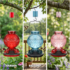 20oz Glass Hummingbird Feeder for Outdoor with Anti-Bee Ports, Red | Attract More Hummingbirds, Durable Glass, Leak-Proof, Easy To Clean, Built In Ant Moat, Bird Lover Gift, Hanging Garden Decor