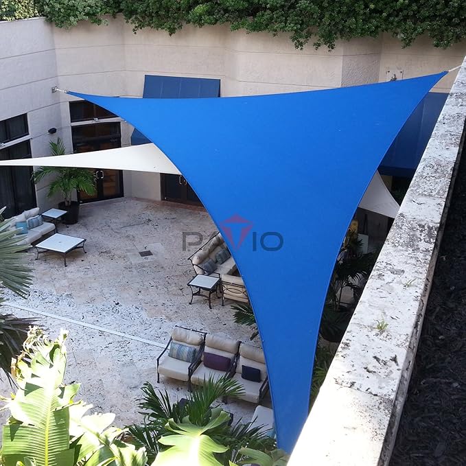 Patio Paradise 19' x 19' x 19' Sun Shade Sail Triangle Canopy Shade Cloth Fabric Sunlight Block Patio Pergola Cover HDPE Deck Awning for Outdoor Backyard Roof Shading, Blue