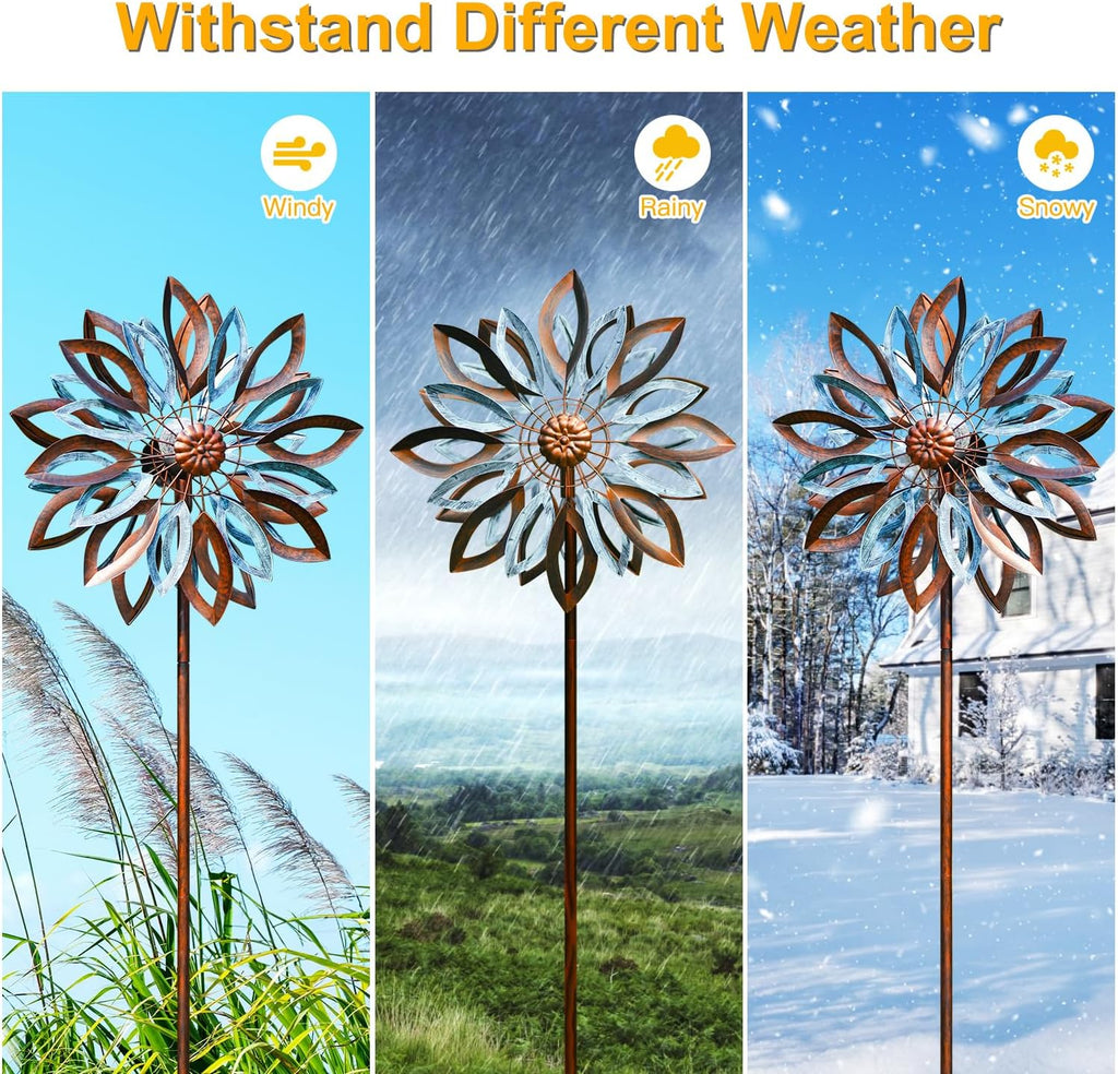 LimeHill Solar Wind Spinners Outdoor, Metal Large Wind Spinner with Stake, Garden Spinner Windmill for Yard, Gift for Family Friends (22" W x 87" H)