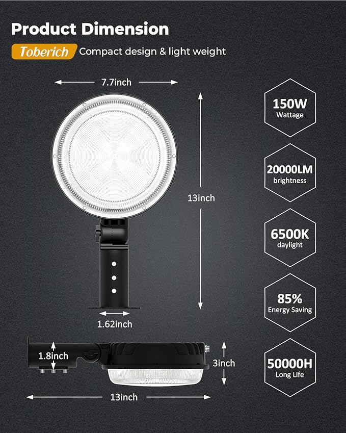 LED Barn Light, 150W 20000LM Yard Area Lights Dusk to Dawn Outdoor Lighting with Upgraded Photocell 6500K Adjustable Angle Daylight IP66 Waterproof Street Lights for Security/Farmhouse/Garage