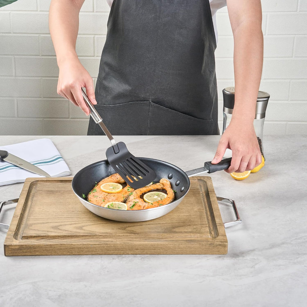 Restaurantware Nylon Slotted Turner - 6 Pack - German Standard Large Kitchen Spatula with Stainless Steel Handle, Non-Stick Safe, Dishwasher Safe - Heat-Resistant Slotted Spatula for Eggs, Fish