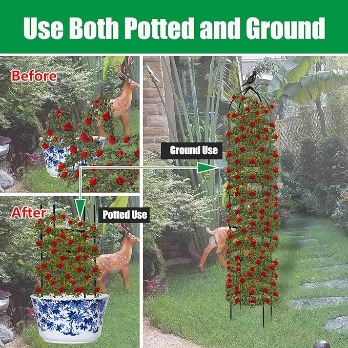 6FT Garden Obelisk Trellis for Climbing Plants,70”Metal Plant Support Tower, Heavy Duty Thickened Tube,Rustproof Black Flower Stand for Vines, Roses, Outdoor & Indoor Use