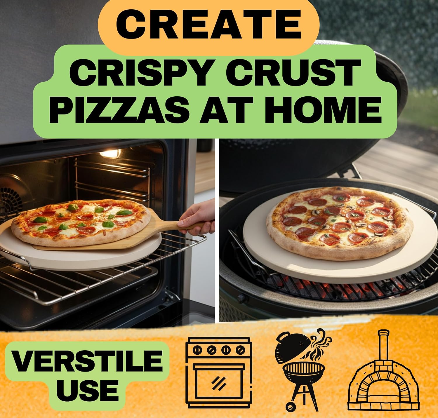Large Pizza Stone for Oven 16 inch - Round Pizza Stone for Grill with Handles, Wood Pizza Peel and Cutter Set - Baking Stone for Bread - Pizza Making Kit Accessories - Gifts for Food Lovers