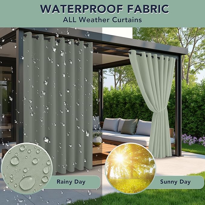 Outdoor Curtains for Patio Waterproof - 6 Panels Privacy Weatherproof Outside Curtains with Grommets for Pergola, Gazebo, Porch, Cabana, Balcony, 54 x 84 Inch, Sage Green