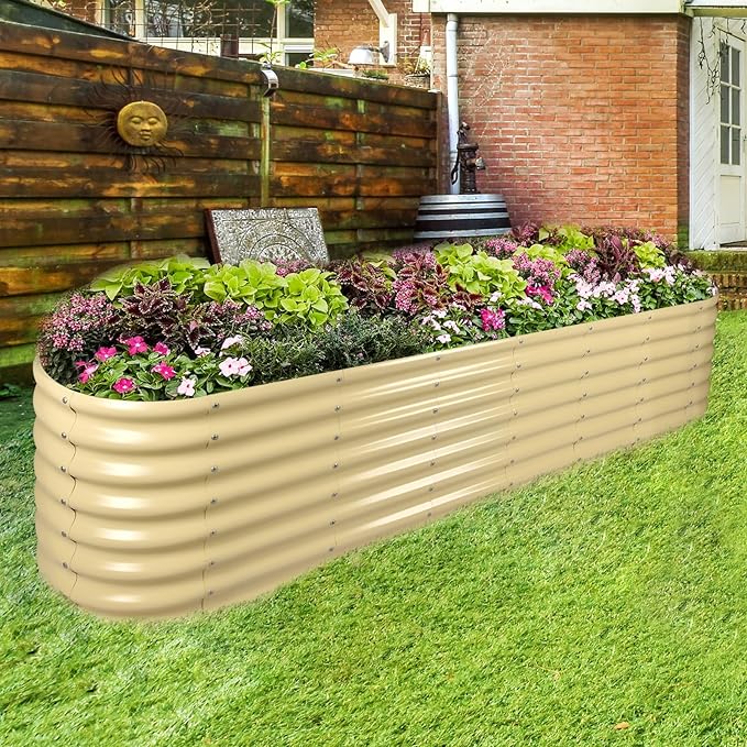 Land Guard 8×2×2ft Galvanized Raised Garden Bed Kit, Raised Garden Boxes Outdoor, Oval Metal Raised Garden Beds for Vegetables,Cream Yellow