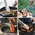 Tongs for Cooking, Set of 2 Metal Spatula Tongs for Grilling, Black | 9 inch & 12 inch, Flat Spatula Head, Comfortable Handle, Strong Grip, Easy Pull Lock, Flipping Utensil