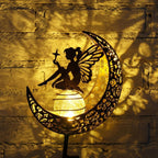 MEBRUDY Fairy Solar Garden Outdoor Decor, Moon Figurine Light Stake Housewarming Ornament for Patio, Lawn, Yard, Pathway, Unique Gift Ideas for Gardening, Mom, Grandma, Women