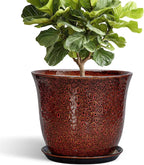 Ceramic Pots for Plants - 12 Inch Plant Pot for Indoor Outdoor, Round Planter with Drainage Hole and Saucer, Large Decorative Planters, Modern Flower Pot, Office Decor, Garden Gifts, Red