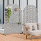 Casaphoria 72" H x 47" W Arched Metal Privacy Screen - Elegant Freestanding Outdoor Screen for Deck, Patio & Balcony - Versatile Decorative Privacy Panels for Home & Garden Use (Grey-Square)