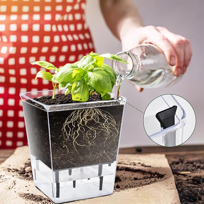 Self Watering Pots Set, 3 Pack 2.7 Inch Pots for Indoor Plants, Clear Nursery Planter with Deep Reservoir for Succulents, Seedlings, Small Plants