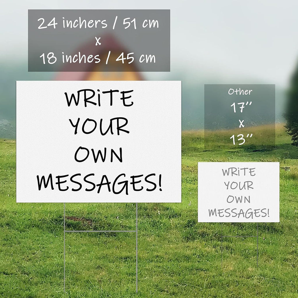large blank yard signs with stakes, 18"x24" white, close-up detail