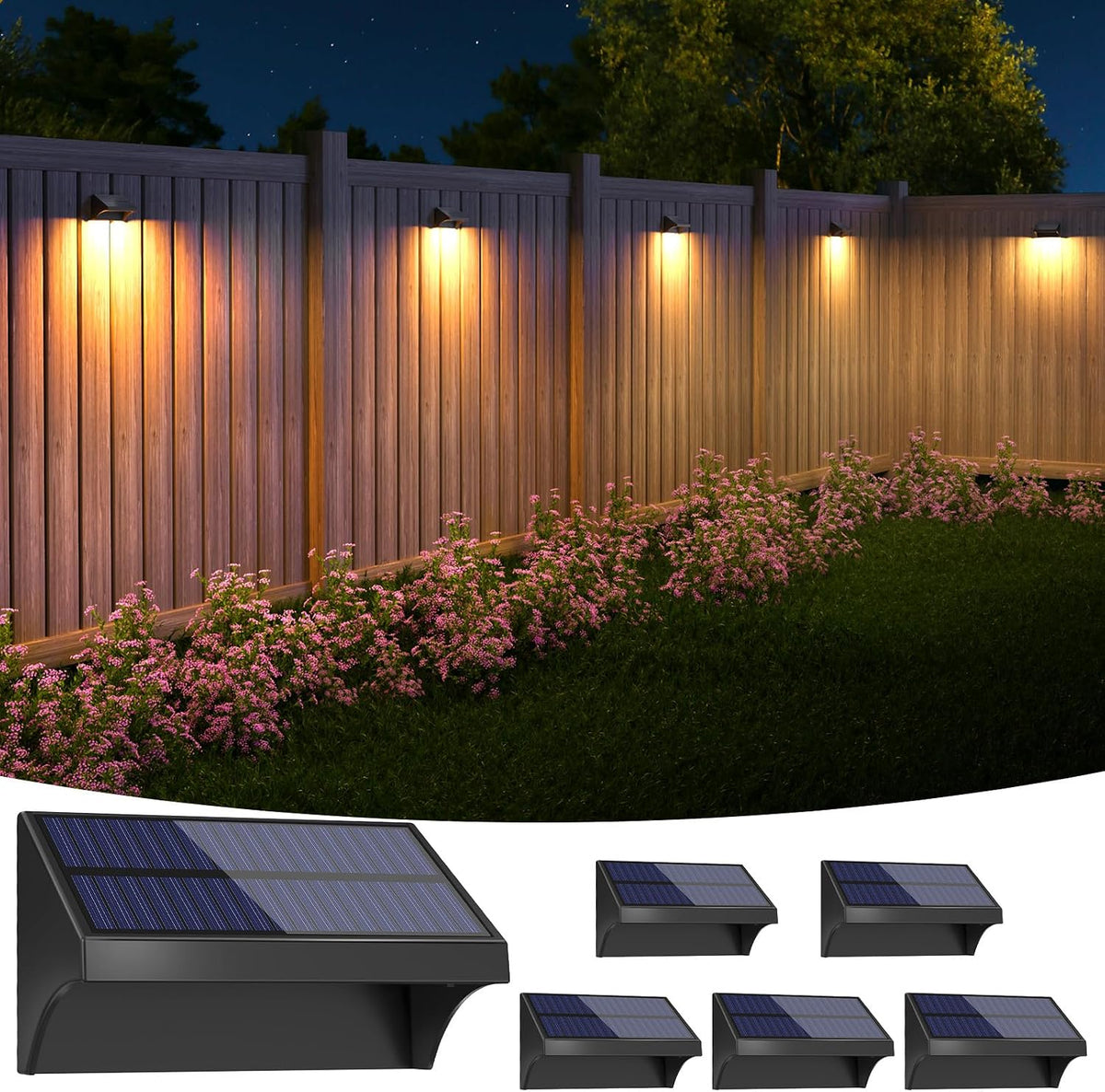 niorsun outdoor fence lights, 6 pack waterproof led, main product view
