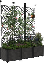 3 PCS Raised Garden Bed with Trellis,63" h Vertical Planter Box with Drainage Holes for Climbing Plants, Patio Privacy Screen & Balcony Garden