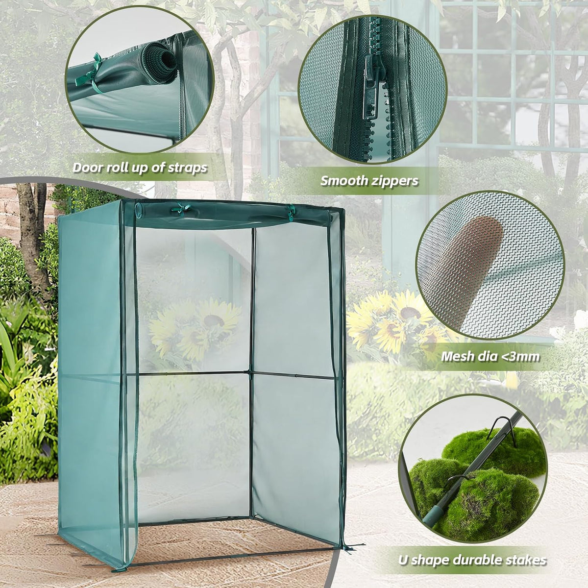 4x4ft plant netting cover – 6ft tall garden, side view