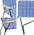 Garden Elements Folding Patio & Lawn Chairs – Steel Frame with Blue Woven Fabric and Wooden Armrests, Comfortable Full-Size Outdoor Chairs for Backyard, Camping, or Events (Pack of 2)