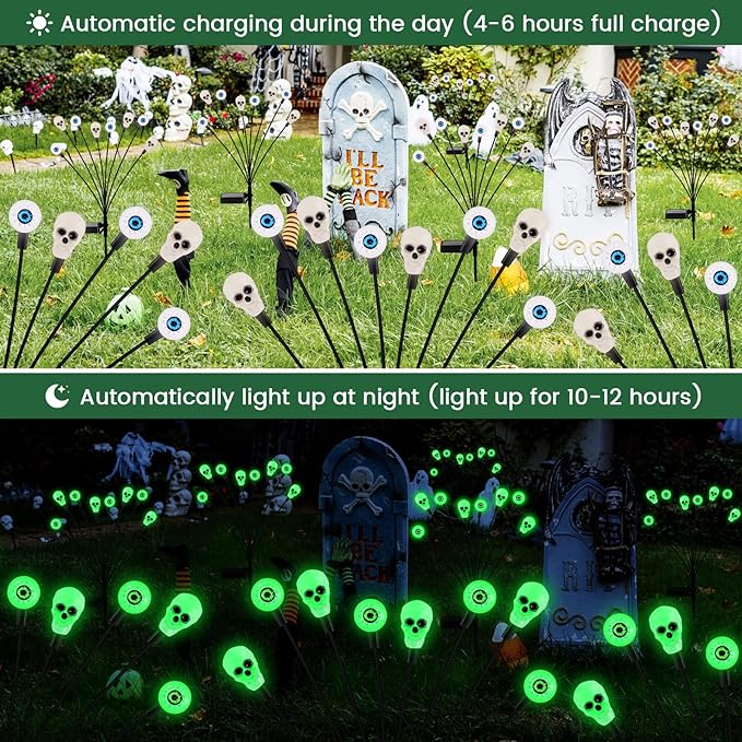 Solar Halloween Lights Outdoor,Halloween Decorations Outdoor, Scary Eyeball Lights,2PACKS 16LED,IP65 Waterproof, Decor for Garden/Yard/Patio/Lawn/Pathway(Green)