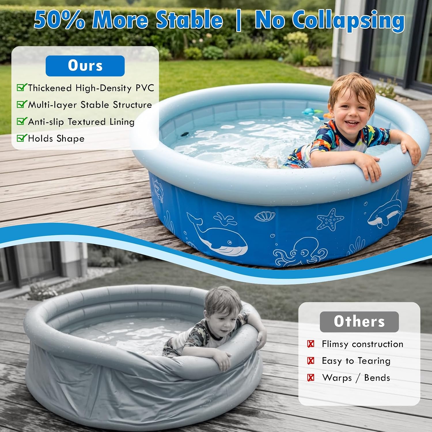 Kiddie Baby Pool with Canopy Sprinkler, 47in Foldable Toddler Pool | Anti-Slip Baby Swimming Pool with Shade, Portable Small Pool & Ball Pit for Kids Age 1-6, Backyard Outdoor Water Play Toy