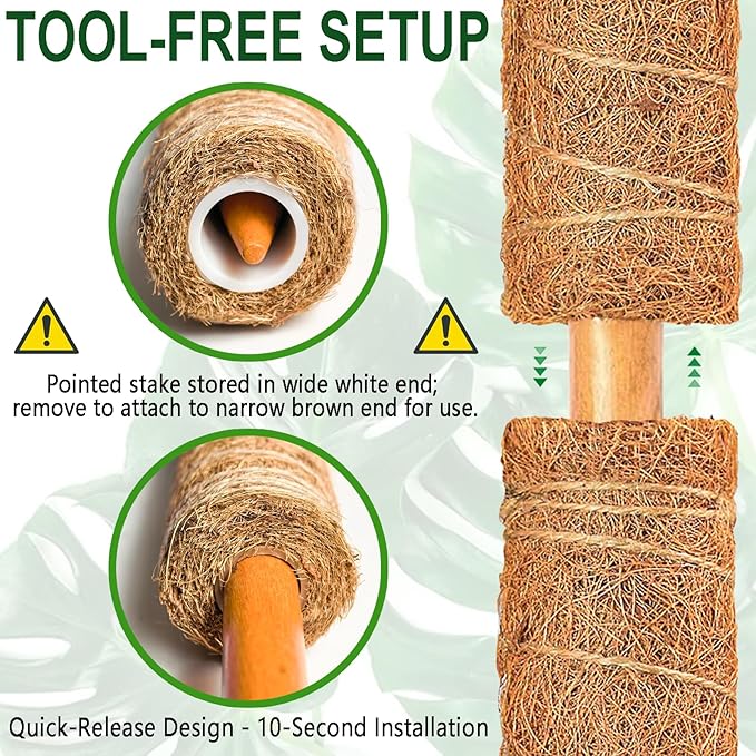 Soupiar 4 Pack 22 Inch Stackable Moss Pole - Thick & Sturdy Natural Coir Totem Plant Support & Garden Stakes for Monstera & Pothos, Indoor Climbing Vining Houseplants, 70”H Max