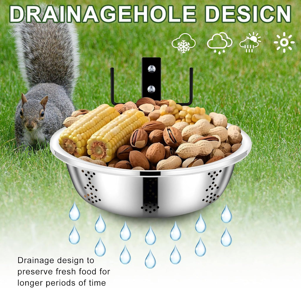 Metal Squirrel Feeders for Outside, Durable Bowl Tree Mounted of Chipmunk Feeder, Squirrel Food for Backyard Squirrels Hold Corn, Corn Cob, Peanuts (8.5 Inch - 2 Stand 2 Bowl)