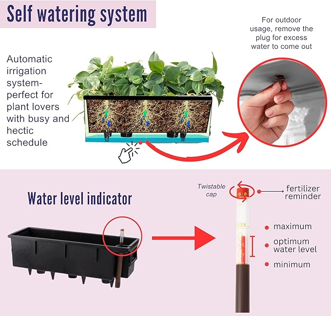 LaLaGreen Wall Hanging Planter Outdoor (20 Inch, 4 Pack) Wall Mounted Self Watering System Window Boxes with Bracket, White Rectangular Plant Pot Flower Box Container Indoor Modern Herb Kitchen Decor