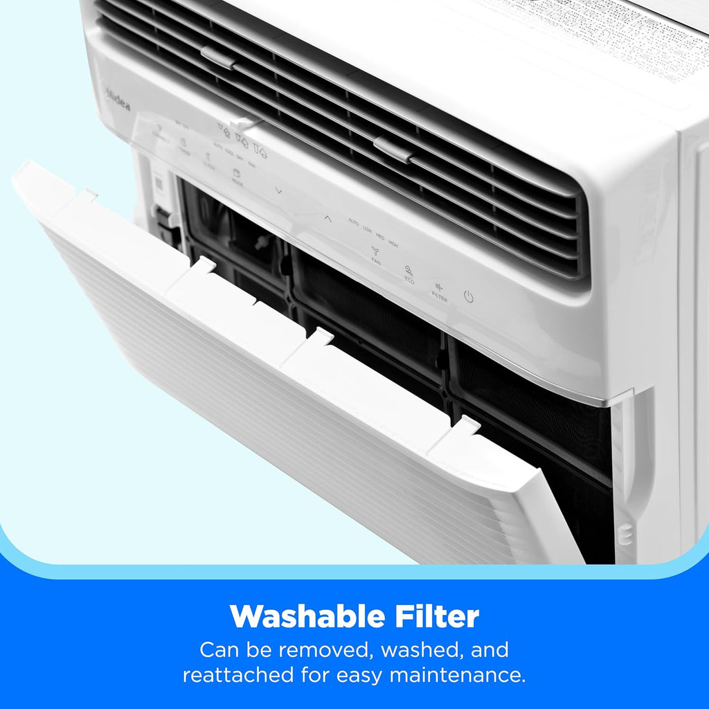 midea 8,000 btu window air conditioner, electronic control on a desk or shelf