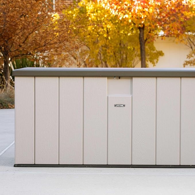 LIFETIME 60254 Heavy-Duty Outdoor Storage Deck Box, 150 Gallon, Desert Sand/Brown