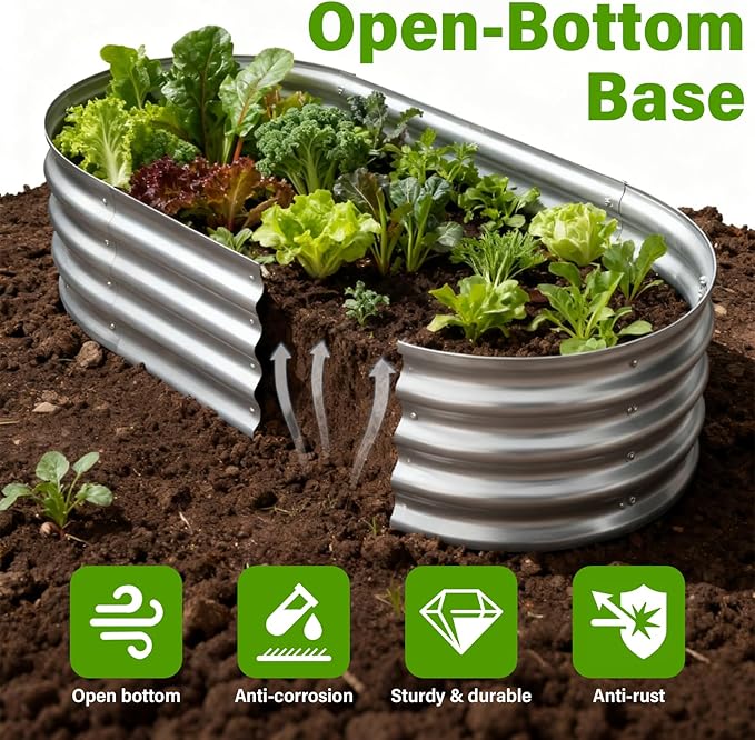 Galvanized Raised Garden Bed for Outdoor: 4X2X1ft Durable Metal Vegetable Plant Container Kit - Oval Planter Box for Gardening Flower Trough （2 Pack）
