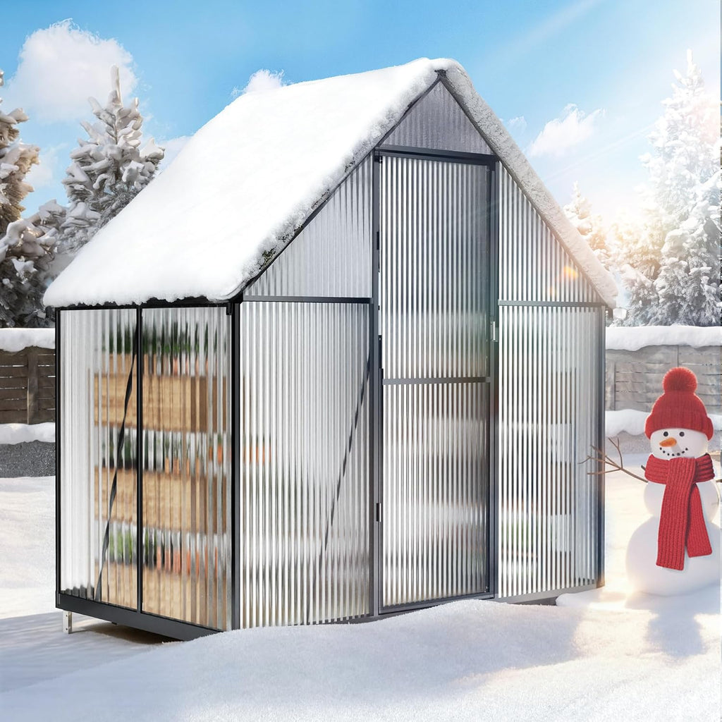 6x4ft polycarbonate green house with roof vent, large, main product view