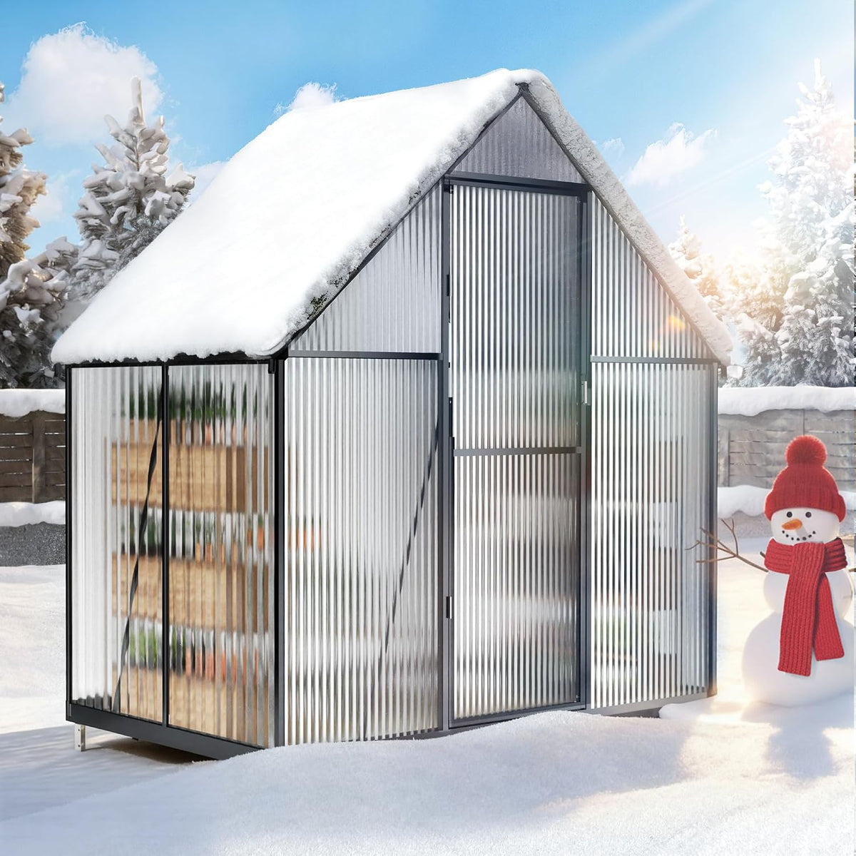 6x4ft polycarbonate green house with roof vent, large, main product view
